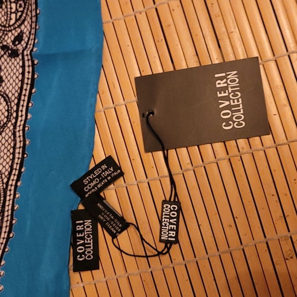 Italian Silk Scarf, turquoise, magenta, black and white, Coveri, New with tags - Picture 2 of 3